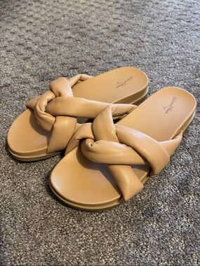 Braided Slide Sandals in Tan